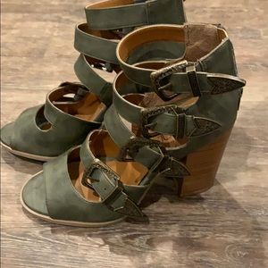 Sugar Green buckle cutout sandal heels